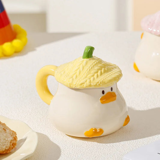 Cup Cartoon Duckling Mug Underglaze Colored Cup With Cute Lid Water Cup High Aesthetic Value Household Ceramic Cup Breakfast Cup