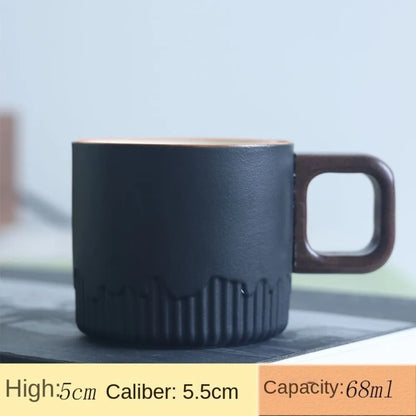 Creative Ceramic Retro Coffee Cup Handmade Kiln Design Filter Tea Mug Wooden Handle Office Water Cup Birthday Gift