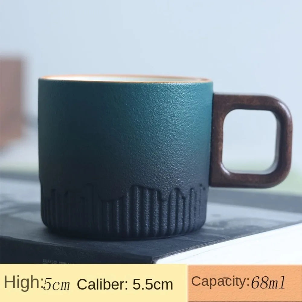 Creative Ceramic Retro Coffee Cup Handmade Kiln Design Filter Tea Mug Wooden Handle Office Water Cup Birthday Gift