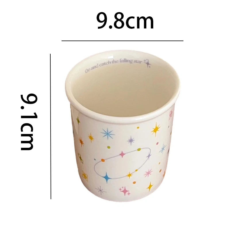 Colorful polka dot smiling face holding cup ceramic coffee cup