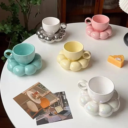 Ceramic Cloud-Shaped Coffee Cup Creative Sunflower Saucer Unique Office Afternoon Tea Mug Exquisite Milk Cups Kitchen Drinkware
