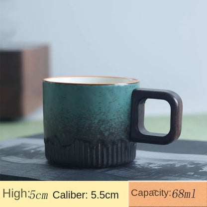 Creative Ceramic Retro Coffee Cup Handmade Kiln Design Filter Tea Mug Wooden Handle Office Water Cup Birthday Gift