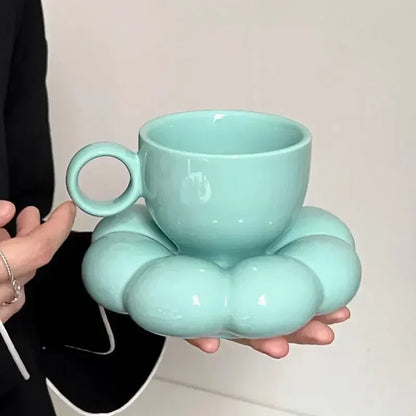 Ceramic Cloud-Shaped Coffee Cup Creative Sunflower Saucer Unique Office Afternoon Tea Mug Exquisite Milk Cups Kitchen Drinkware