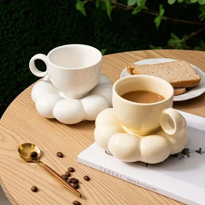Ceramic Cloud-Shaped Coffee Cup Creative Sunflower Saucer Unique Office Afternoon Tea Mug Exquisite Milk Cups Kitchen Drinkware