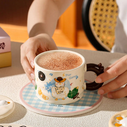 Cup Cartoon Duckling Mug Underglaze Colored Cup With Cute Lid Water Cup High Aesthetic Value Household Ceramic Cup Breakfast Cup