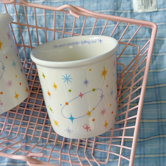 Colorful polka dot smiling face holding cup ceramic coffee cup