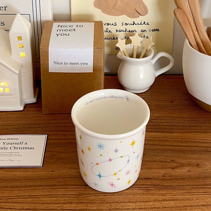 Colorful polka dot smiling face holding cup ceramic coffee cup