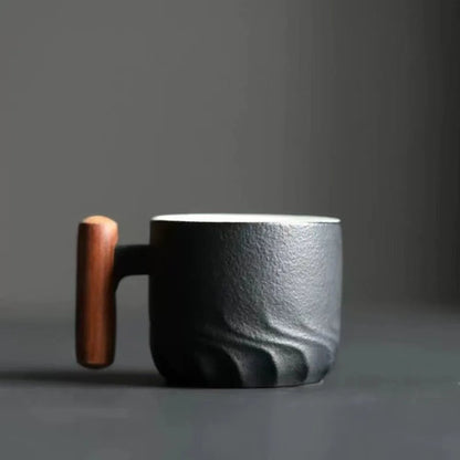 Creative Ceramic Retro Coffee Cup Handmade Kiln Design Filter Tea Mug Wooden Handle Office Water Cup Birthday Gift
