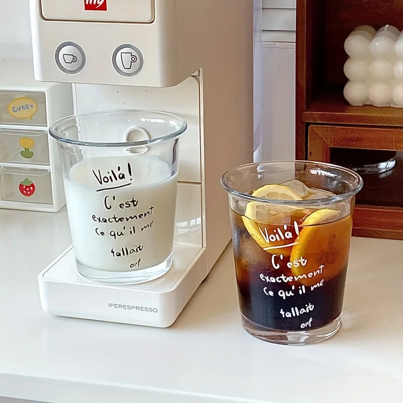 1pc High-looking Coffee Cup Flip Mouth Cup Letter Cup Glass Cup Home Milk Cup Breakfast Cup Tea Cup