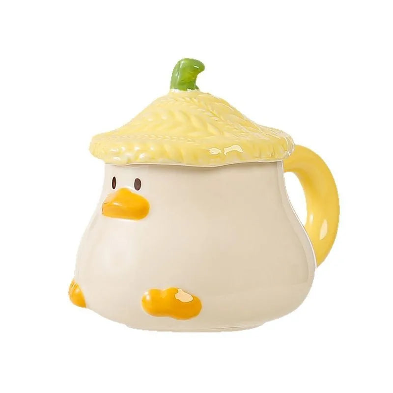 Cup Cartoon Duckling Mug Underglaze Colored Cup With Cute Lid Water Cup High Aesthetic Value Household Ceramic Cup Breakfast Cup