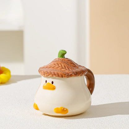 Cup Cartoon Duckling Mug Underglaze Colored Cup With Cute Lid Water Cup High Aesthetic Value Household Ceramic Cup Breakfast Cup