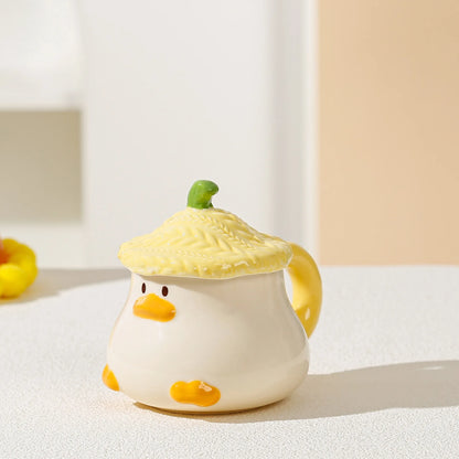 Cup Cartoon Duckling Mug Underglaze Colored Cup With Cute Lid Water Cup High Aesthetic Value Household Ceramic Cup Breakfast Cup