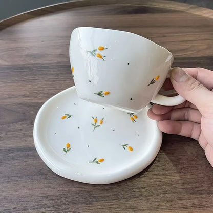 300ml 10oz Hand -painted Embossed Cherry Coffee Cup Exquisite Retro Ceramics Cherry Coffee Cup Cup Afternoon Tea Cup 1 Piece