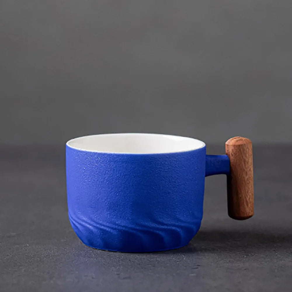 Creative Ceramic Retro Coffee Cup Handmade Kiln Design Filter Tea Mug Wooden Handle Office Water Cup Birthday Gift