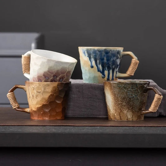 1 Pc 380ML Rustic Retro Ceramic Cups Unique Tableware Wide Mouth Cups Handcrafted Office Coffee Mugs