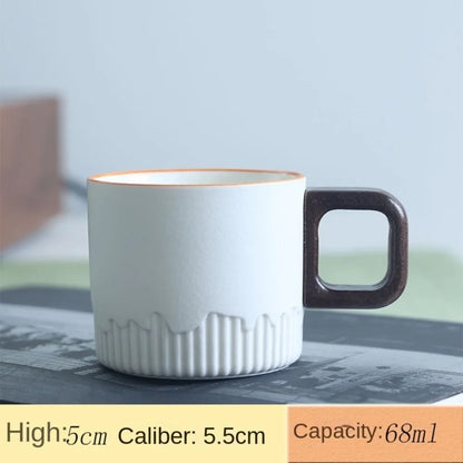 Creative Ceramic Retro Coffee Cup Handmade Kiln Design Filter Tea Mug Wooden Handle Office Water Cup Birthday Gift