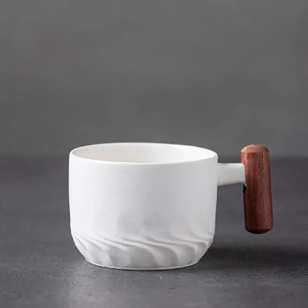 Creative Ceramic Retro Coffee Cup Handmade Kiln Design Filter Tea Mug Wooden Handle Office Water Cup Birthday Gift