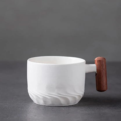 Creative Ceramic Retro Coffee Cup Handmade Kiln Design Filter Tea Mug Wooden Handle Office Water Cup Birthday Gift