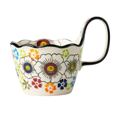 1pc Hand Drawn Handle Cup, Ceramic Water Cup, Home Breakfast Cup, Mug, Office Cup, Couple Cup, Coffee Cup