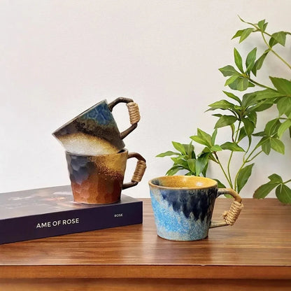 1 Pc 380ML Rustic Retro Ceramic Cups Unique Tableware Wide Mouth Cups Handcrafted Office Coffee Mugs
