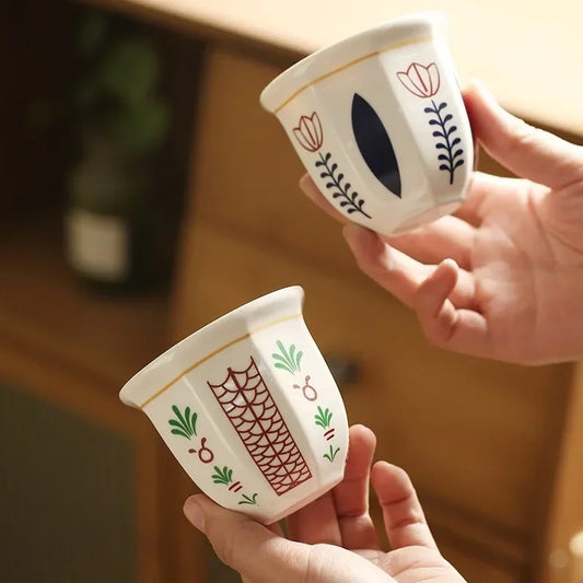 180ml Middle Eastern Style Ceramics Coffee Cup Tea Cup Espresso Cups Hand Grip Cappuccino Cups Kitchen Organizer