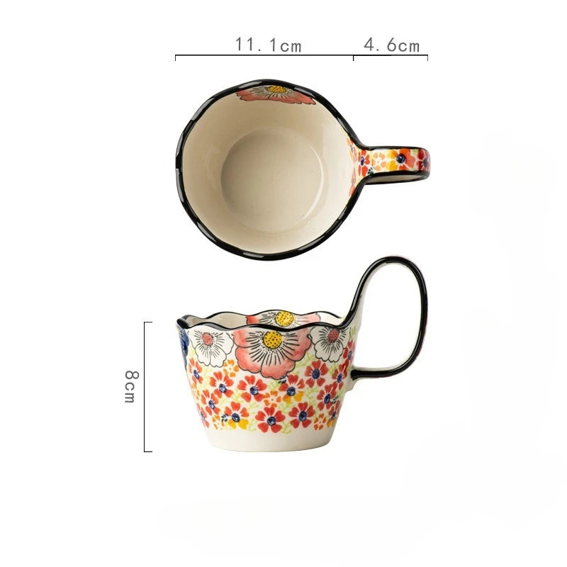 1pc Hand Drawn Handle Cup, Ceramic Water Cup, Home Breakfast Cup, Mug, Office Cup, Couple Cup, Coffee Cup
