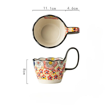1pc Hand Drawn Handle Cup, Ceramic Water Cup, Home Breakfast Cup, Mug, Office Cup, Couple Cup, Coffee Cup