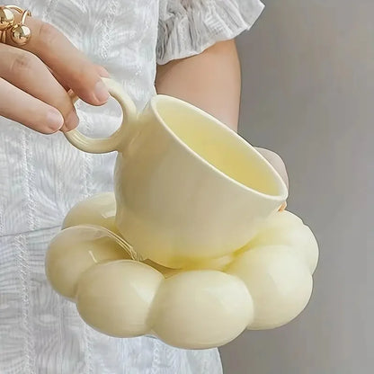Ceramic Cloud-Shaped Coffee Cup Creative Sunflower Saucer Unique Office Afternoon Tea Mug Exquisite Milk Cups Kitchen Drinkware
