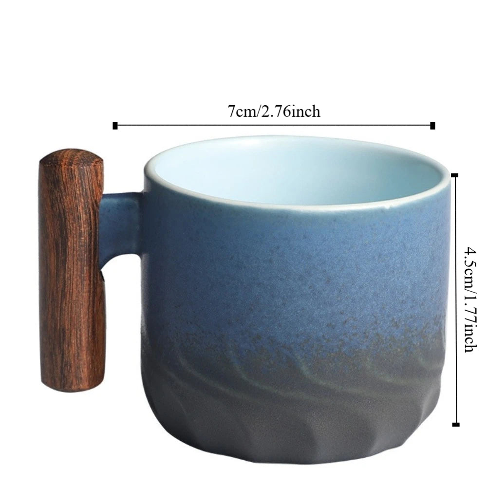 Creative Ceramic Retro Coffee Cup Handmade Kiln Design Filter Tea Mug Wooden Handle Office Water Cup Birthday Gift