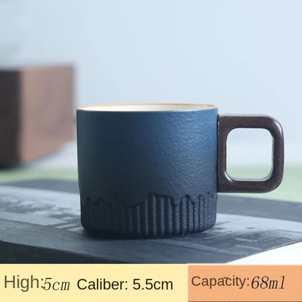 Creative Ceramic Retro Coffee Cup Handmade Kiln Design Filter Tea Mug Wooden Handle Office Water Cup Birthday Gift