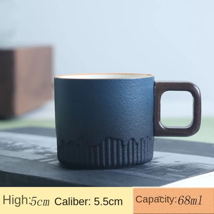 Creative Ceramic Retro Coffee Cup Handmade Kiln Design Filter Tea Mug Wooden Handle Office Water Cup Birthday Gift
